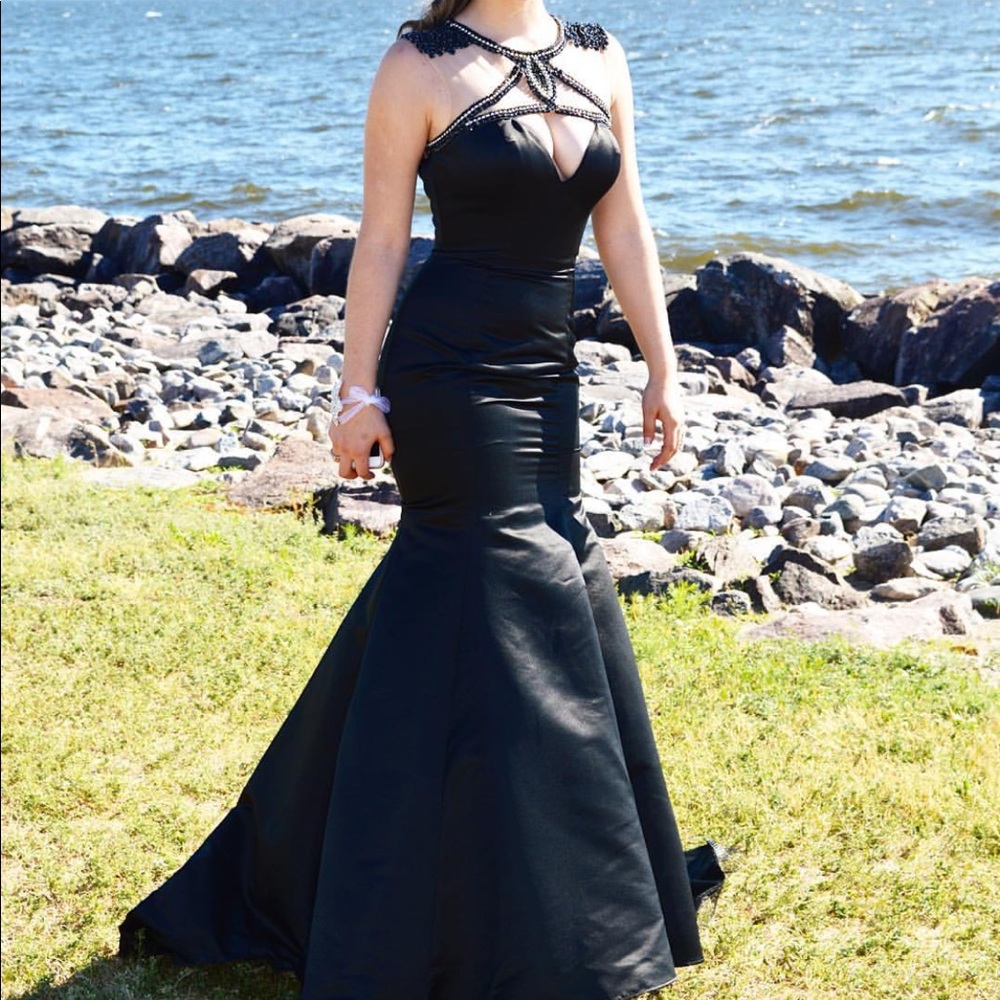 Black satin evening or prom dress